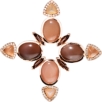 Pendant with different shades of peach and brown moonstones and white diamonds
