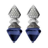Borobudur exchangeable earrings with blue topaz and white diamonds