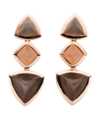 Earrings with triplets of peach and brown moonstones