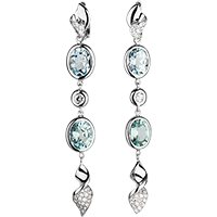 Deep Water earrings with blue topaz, aquamarine and white diamonds