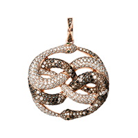 Auryn snake pendant with brown, black and white diamonds